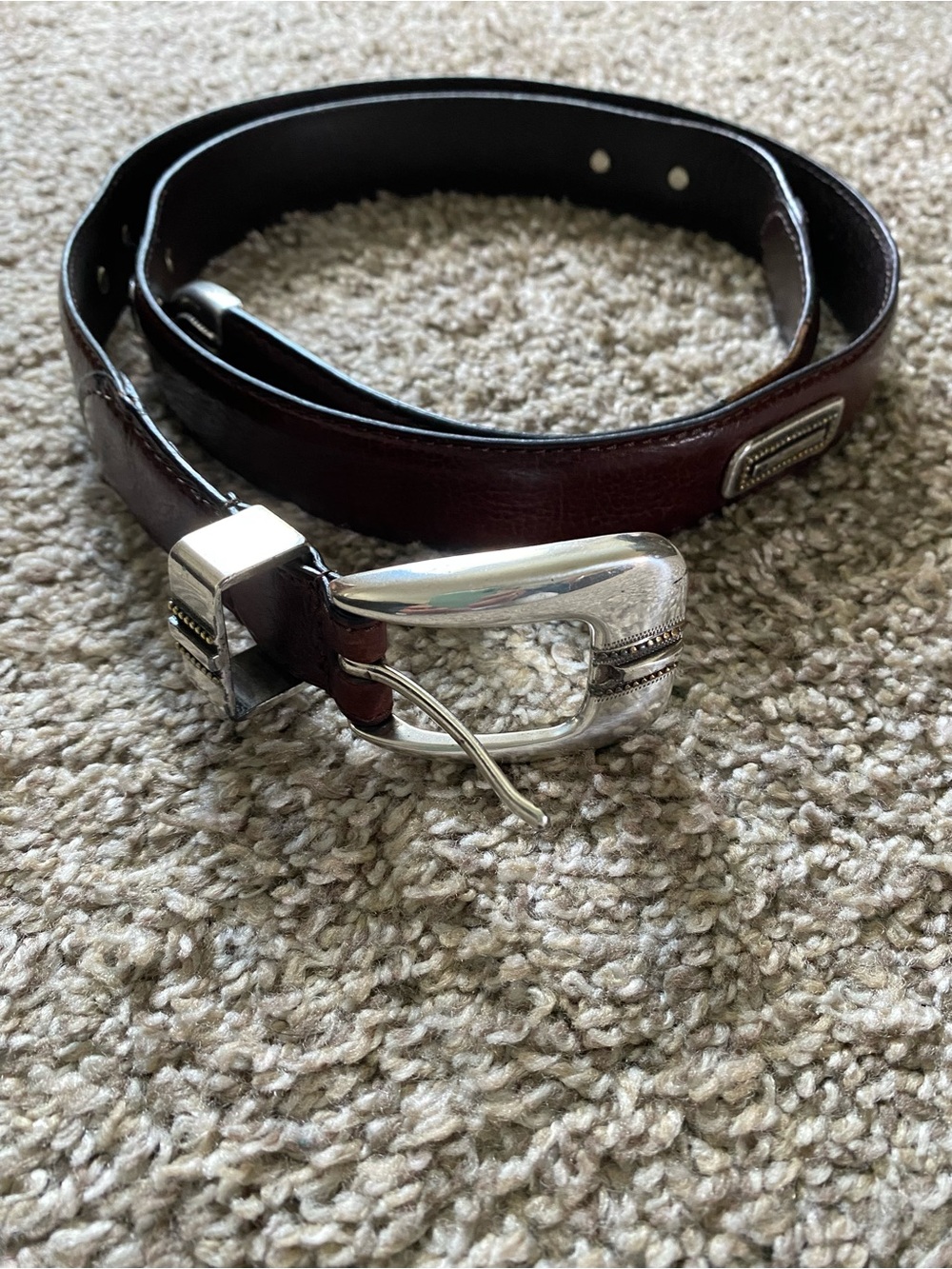 Vtg 1998 Fossil Belt Men's Size 42 Brown Full Grain Cowhide Medallion Western